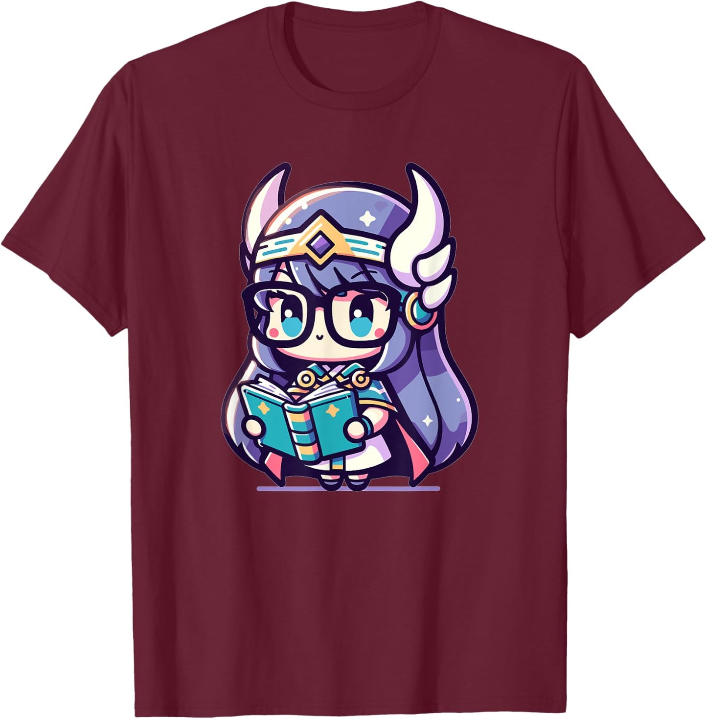 Adorable Book Lover Valkyrie With Reading Glasses Cute T-Shirt - T-Shirt | Maroon
