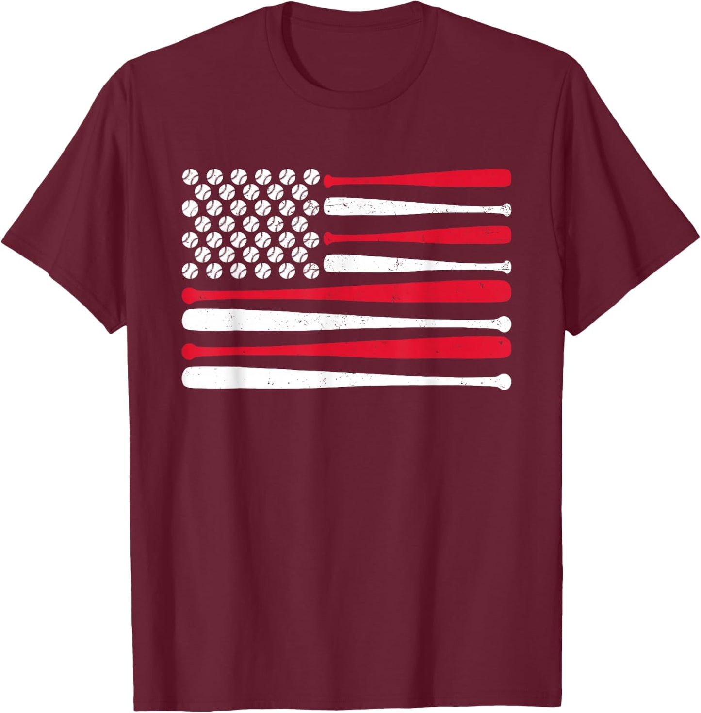 American Flag Baseball USA Vintage Baseball Sport Fan T-Shirt - T-Shirt | Maroon