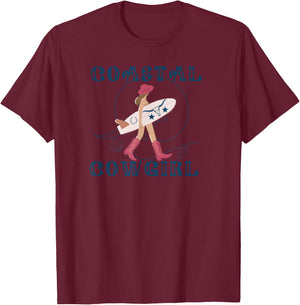 Coastal Cowgirl Women's Cowgirl Surf Beach , Black, Small T-Shirt - T-Shirt | Maroon