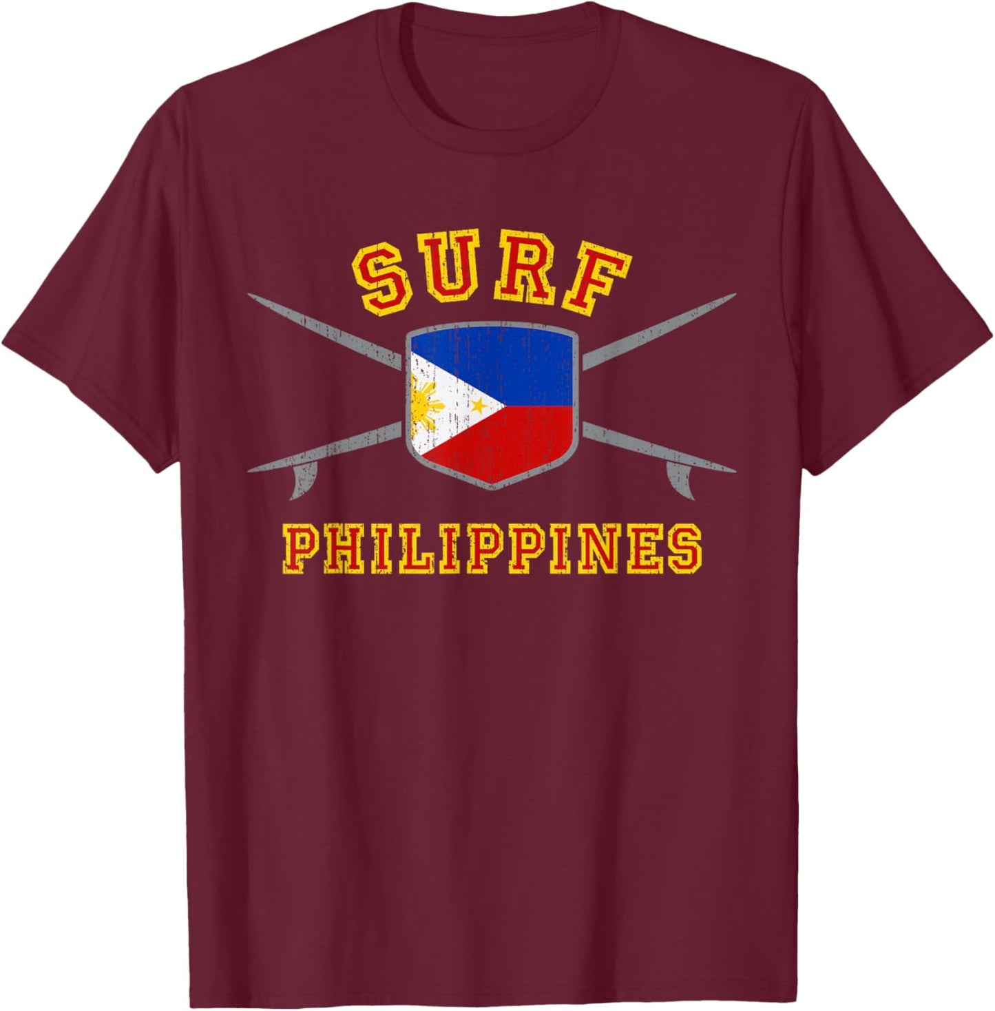 Surfing Philippines | Beach Surf Filipino Flag T-Shirt - T-Shirt | Maroon