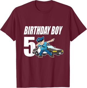 5th Birthday Dabbing Police Officer Police 5 Year Old T-Shirt - T-Shirt | Maroon