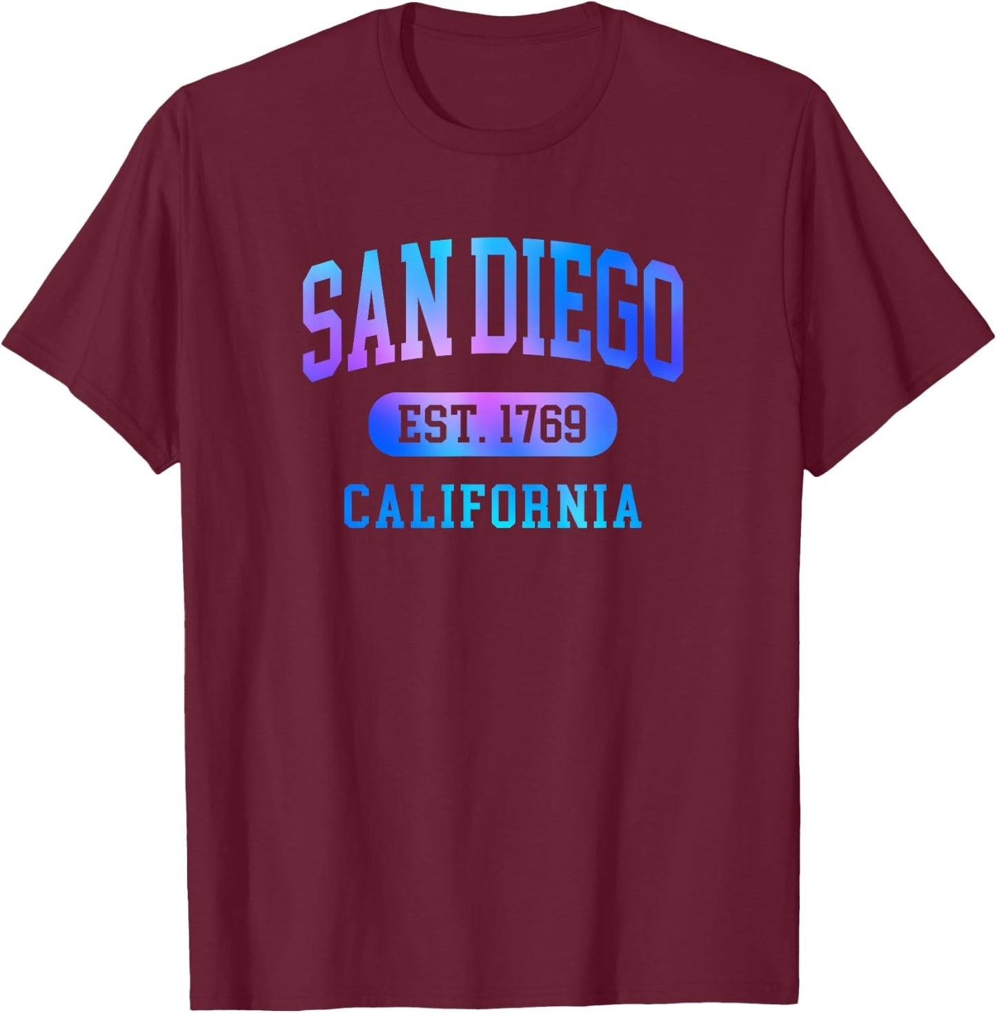 San Diego California 1769 Arched Text Colorful Boys Girls T-Shirt - T-Shirt | Maroon