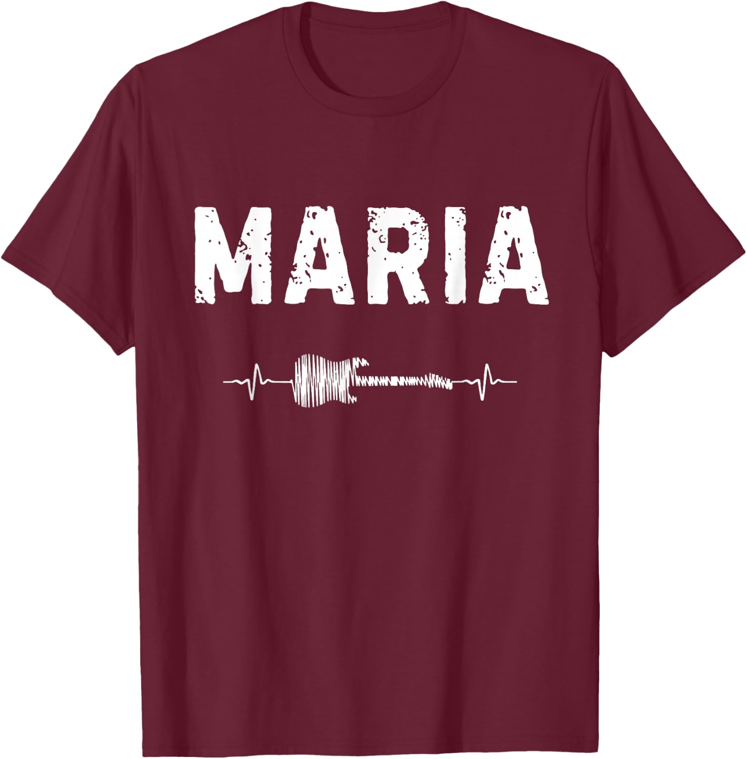 Maria Guitar Heartbeat Music Guitarist Retro Vintage T-Shirt - T-Shirt | Maroon
