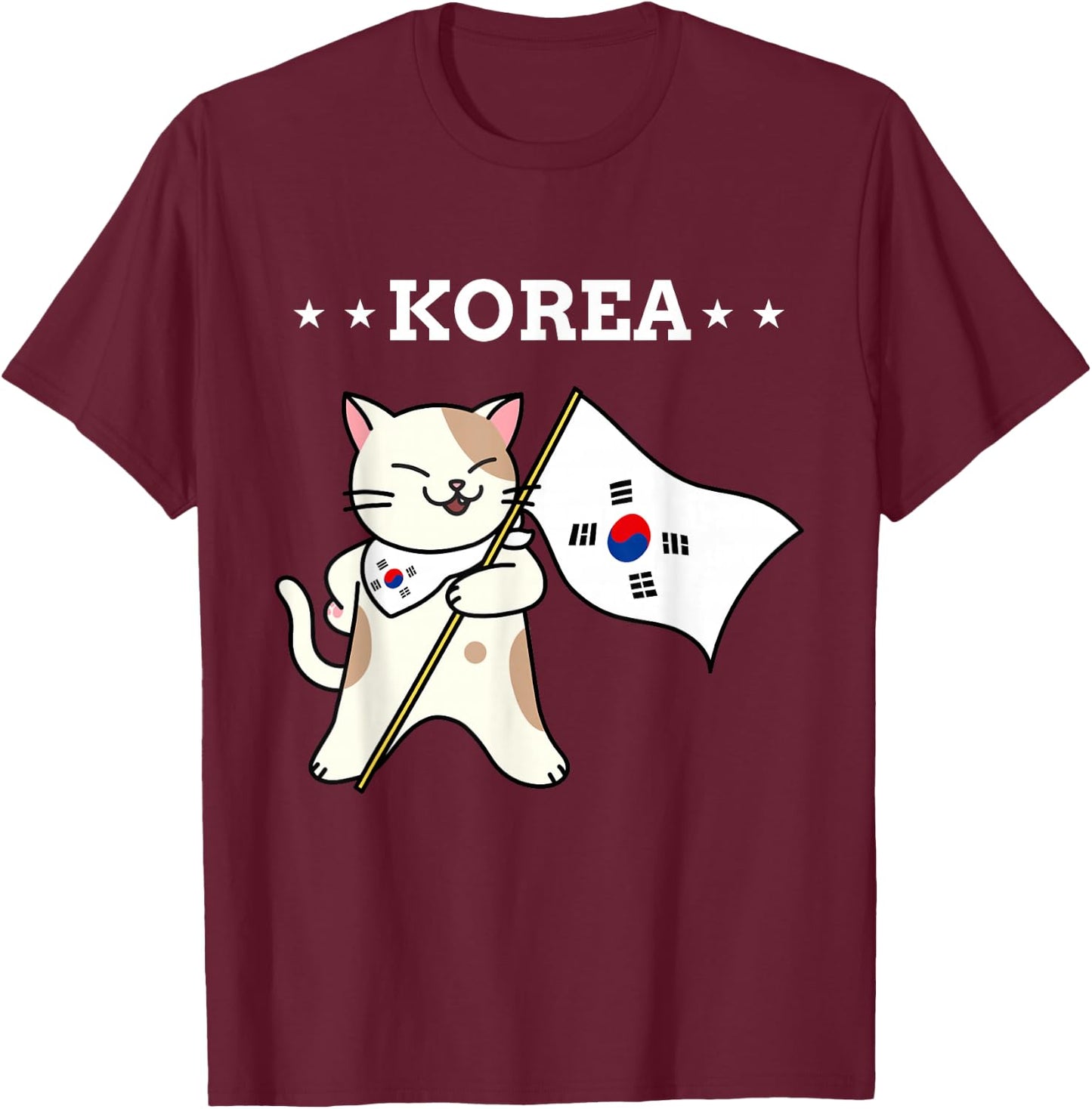 Korean Flag & Cat | South Korea T-Shirt - T-Shirt | Maroon