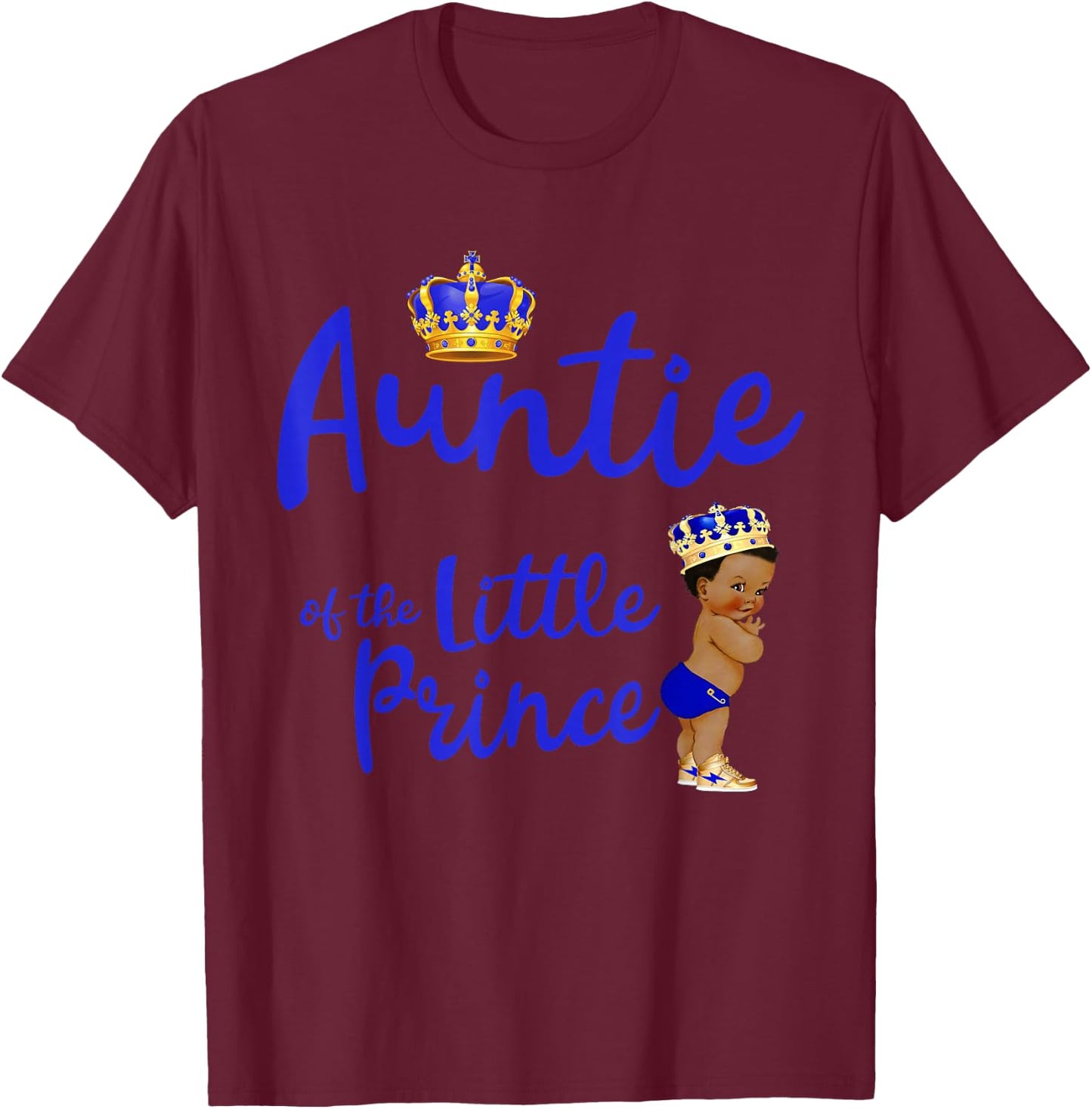 Auntie Of The Birthday Prince Boy Bday Party Idea T-Shirt - T-Shirt | Maroon