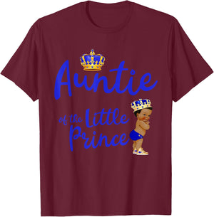 Auntie Of The Birthday Prince Boy Bday Party Idea T-Shirt - T-Shirt | Maroon