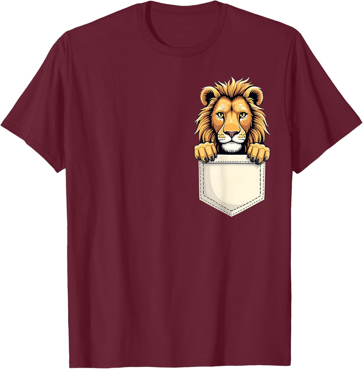 Kids Funny Animal Lion Pocket Boys Girls Toddler Cute Zoo T-Shirt - T-Shirt | Maroon