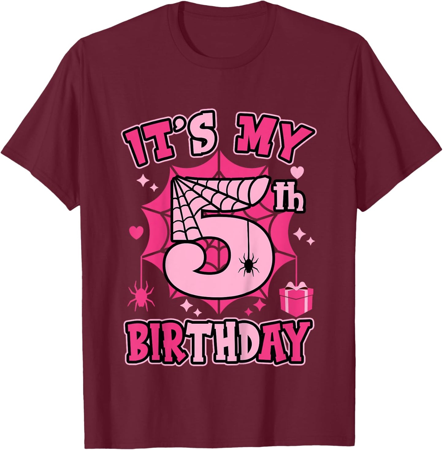 Kids It's My 5th Birthday Spider Girl Costume Party 5 Year Old T-Shirt - T-Shirt | Maroon