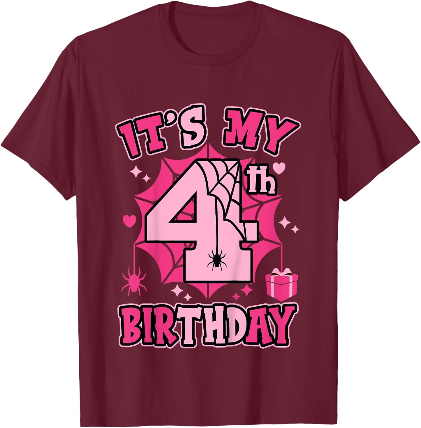 Kids It's My 4th Birthday Spider Girl Costume Party 4 Year Old T-Shirt - T-Shirt | Maroon