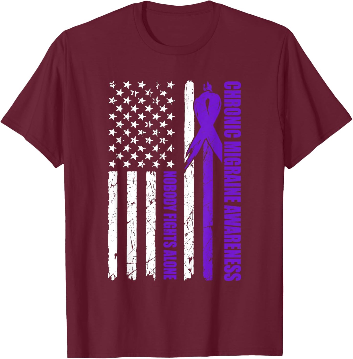 Chronic Migraine Awareness USA Flag Purple Ribbon Dads T-Shirt - T-Shirt | Maroon