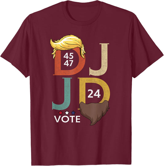 DJ & JD Trump Hair Vance Beard Vote for President 2024 T-Shirt - T-Shirt | Maroon