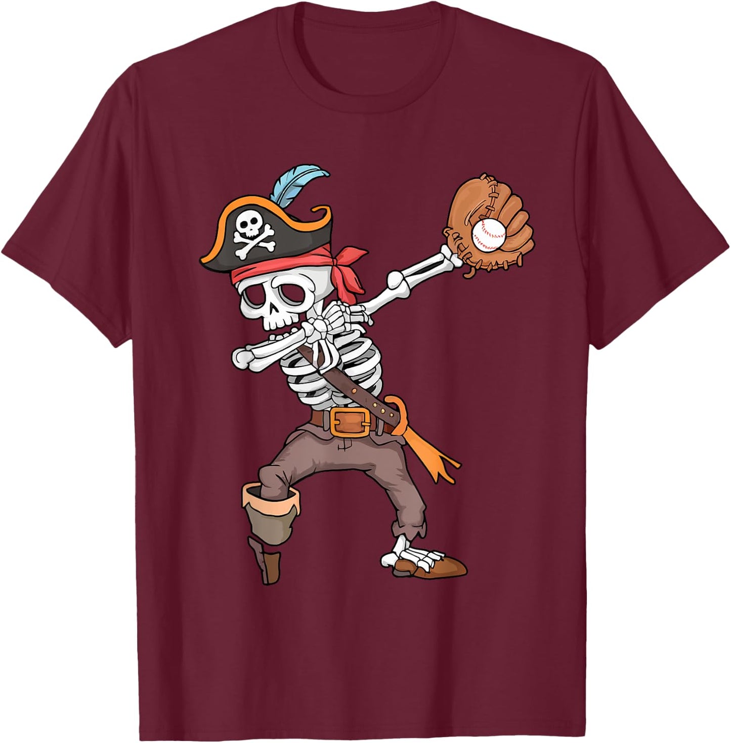 Baseball Halloween Dabbing Skeleton Pirate Dab Men Boys Kids T-Shirt - T-Shirt | Maroon