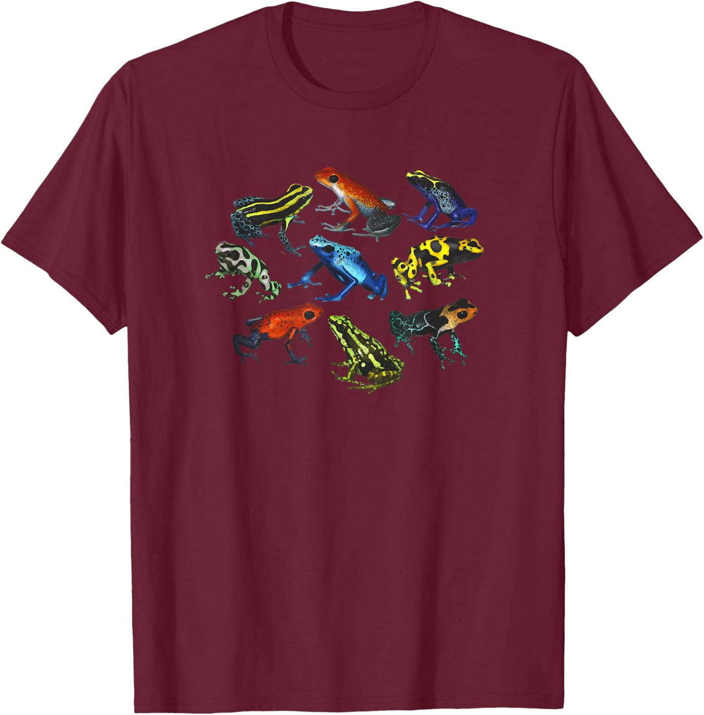 Colorful Collection Of Poison Dart Frogs Beautiful Nature T-Shirt - T-Shirt | Maroon