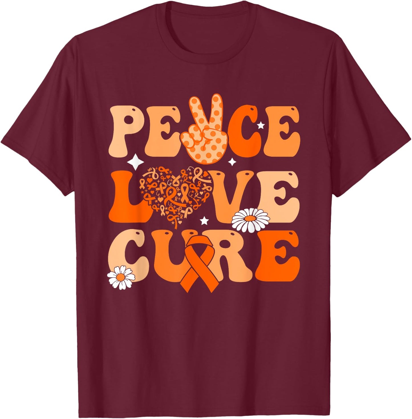 Peace Love cure Leukemia awareness men women Support Squad T-Shirt - T-Shirt | Maroon