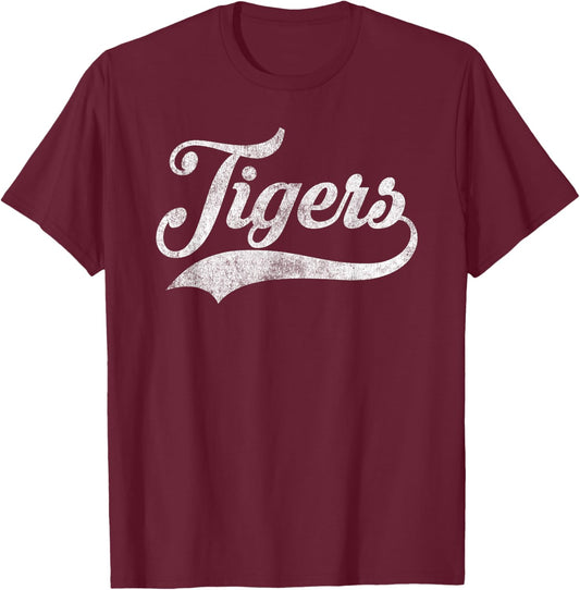 Retro Tigers School Sports Name Women Kids T-Shirt - T-Shirt | Maroon