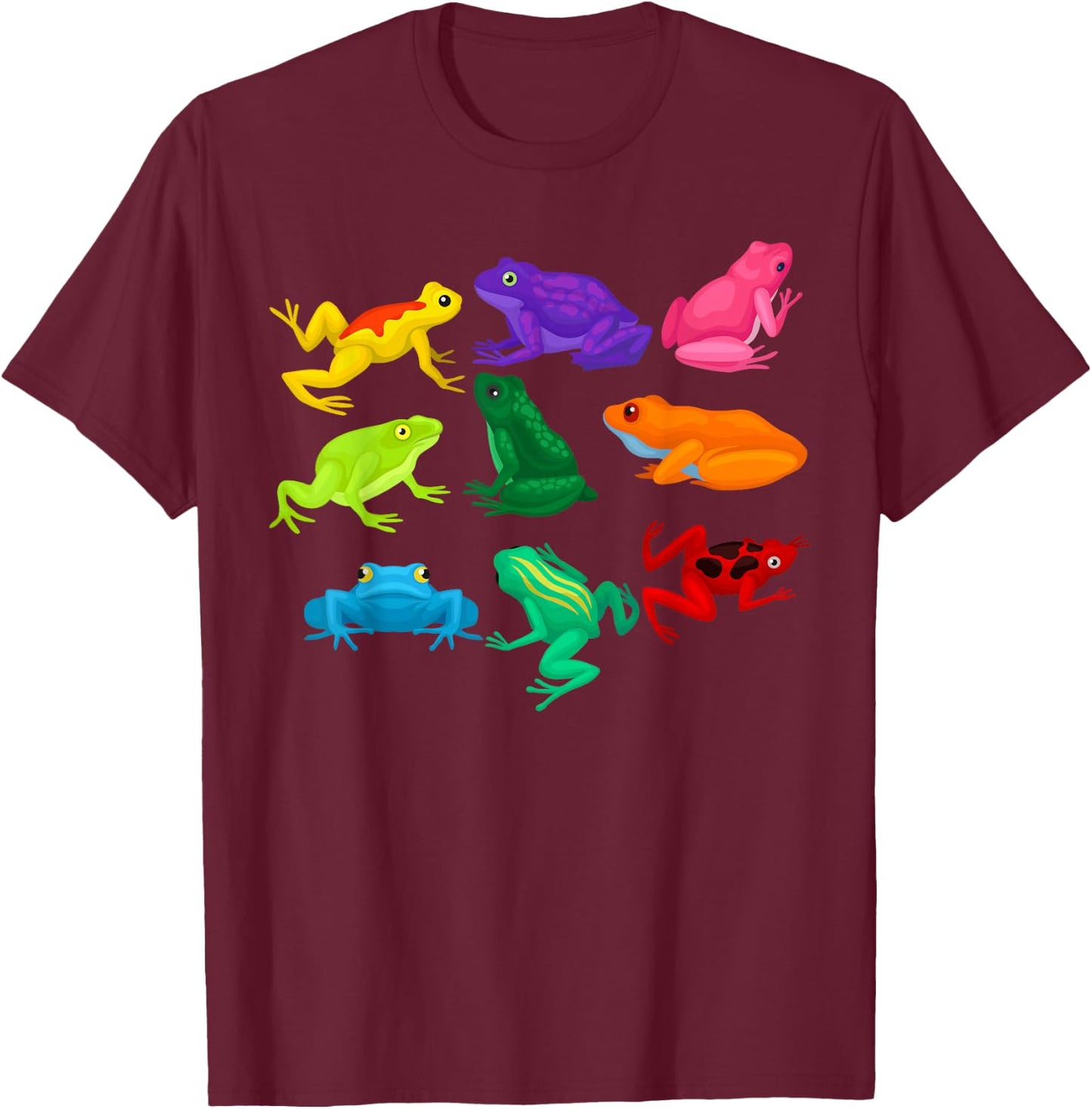 Poison Dart Frogs Amphibians Exotic Animal Colored Frogs T-Shirt - T-Shirt | Maroon