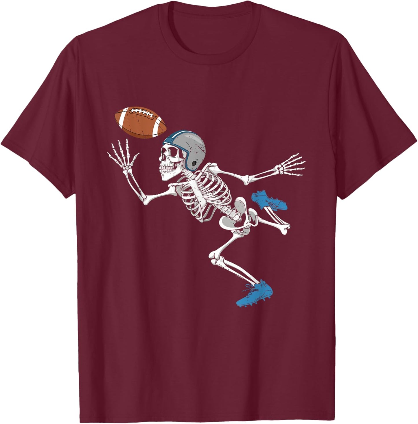 Football Skeleton Halloween Player Catcher Boys Kids T-Shirt - T-Shirt | Maroon