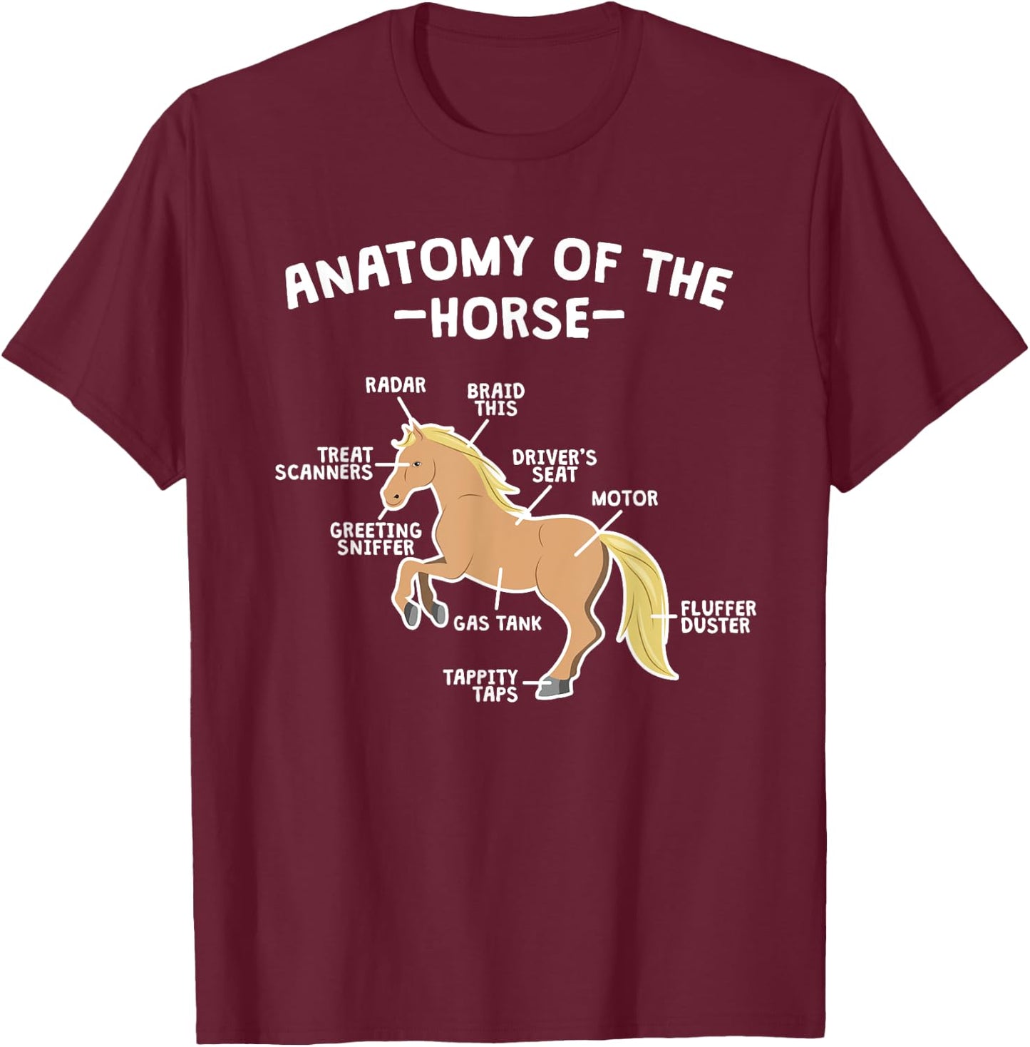 Horse Pun Anatomy Of Horse Horseback Riding Equestrian Quote T-Shirt - T-Shirt | Maroon