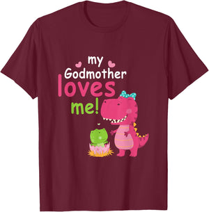 Kids My Godmother Loves Me Dinosaur for Godson Family T-Shirt - T-Shirt | Maroon