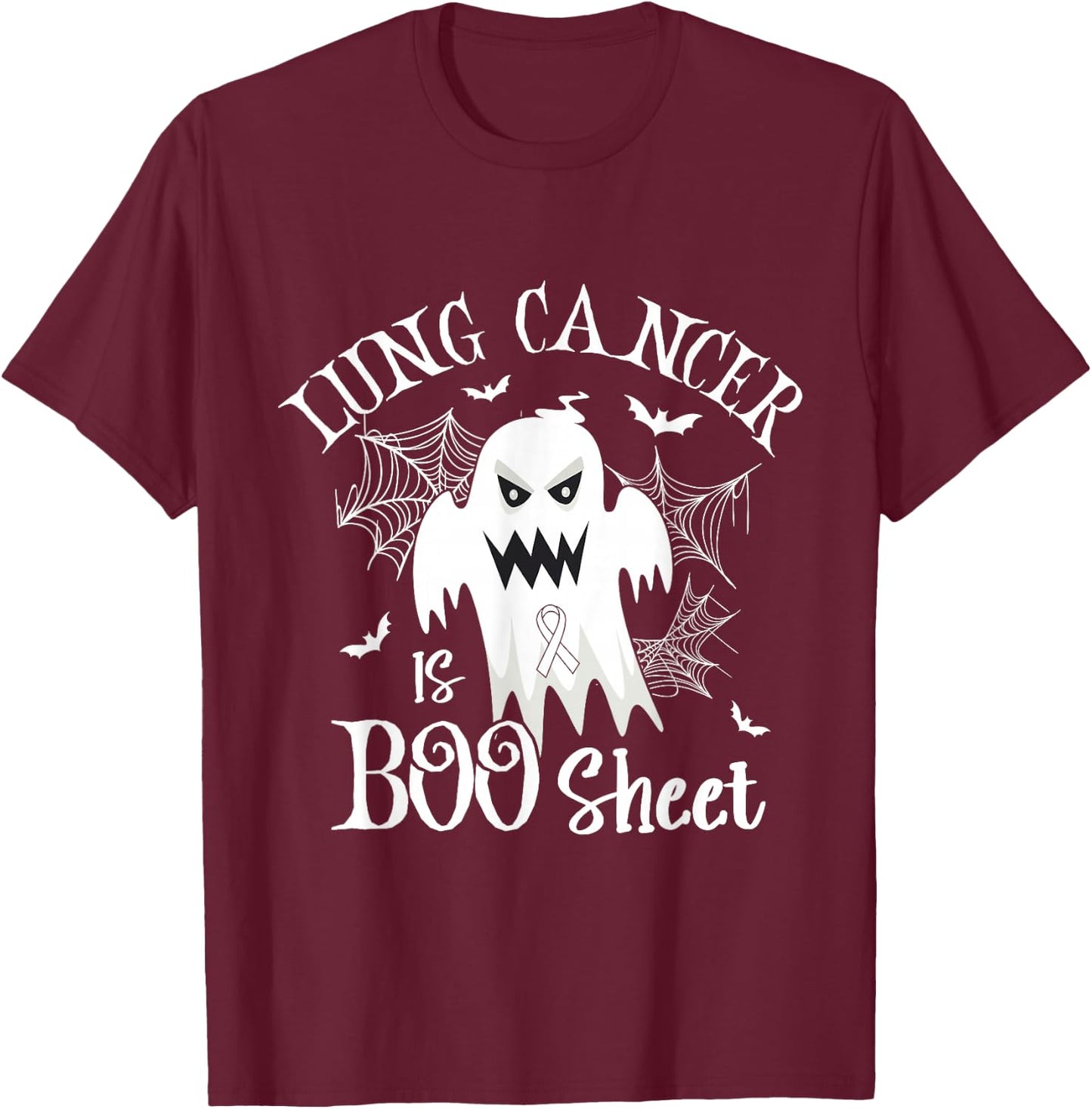 Lung cancer Is Boo Sheet White Ribbon Halloween Costume T-Shirt - T-Shirt | Maroon