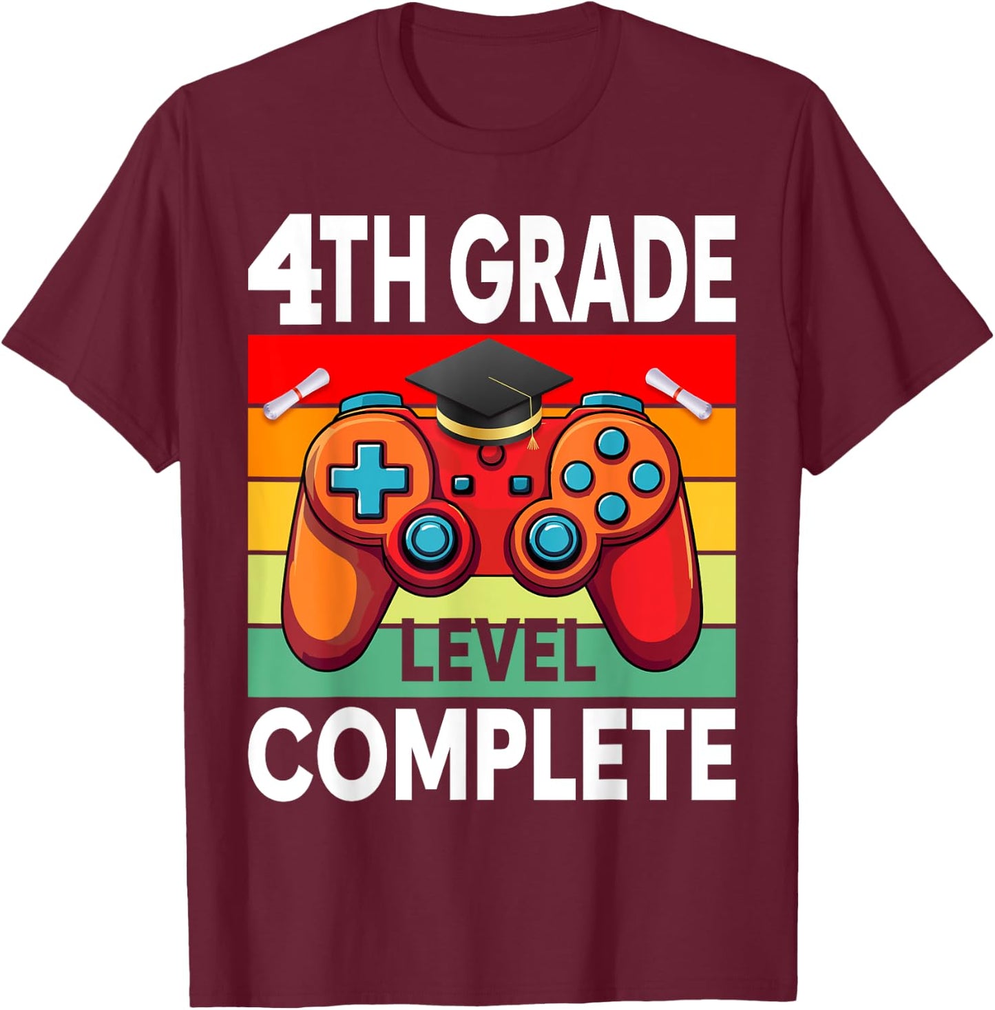 4th Grade Level Complete Gamer Class Of 2024 Graduation T-Shirt - T-Shirt | Maroon