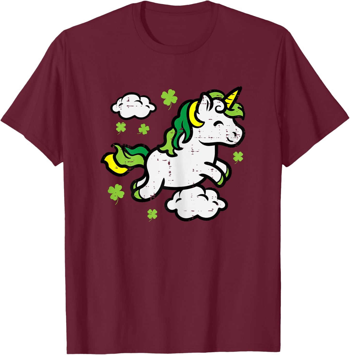 St Patricks Day Unicorn Shamrocks Saint Pattys Girls Kids T-Shirt - T-Shirt | Maroon