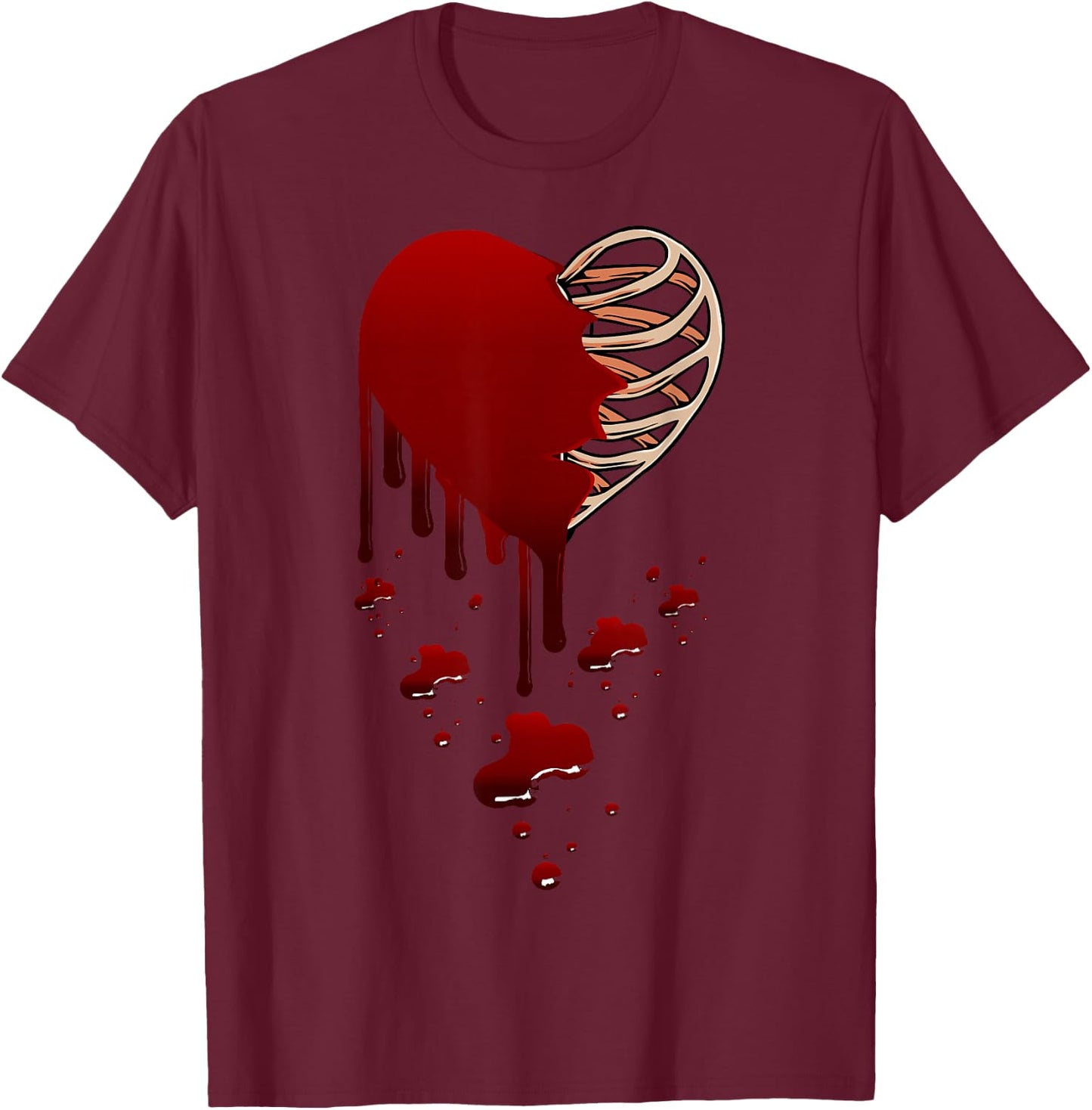 Crazy Love Skeleton Blood Injected Heart Valentine's Greeting T-Shirt - T-Shirt | Maroon