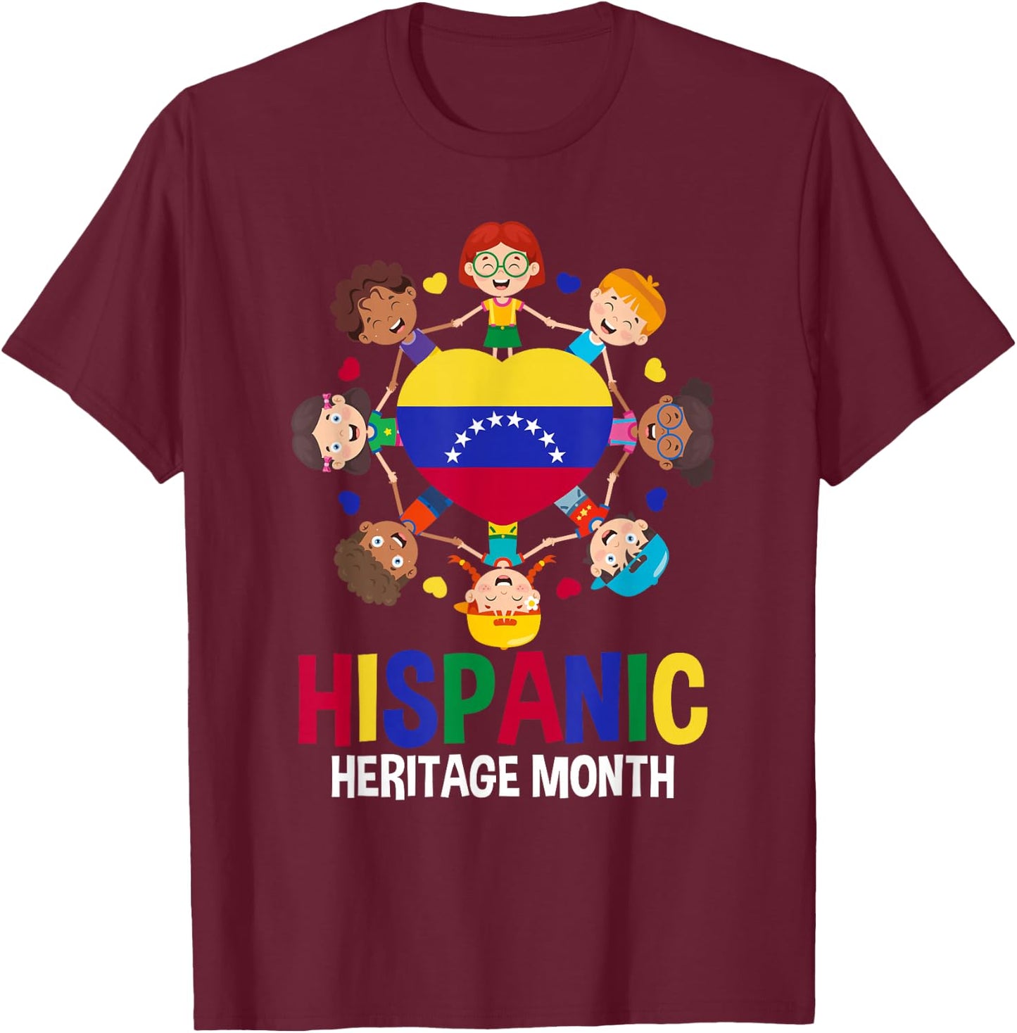 Hispanic Heritage Month Venezuela Flag Girl Boy Kids T-Shirt - T-Shirt | Maroon