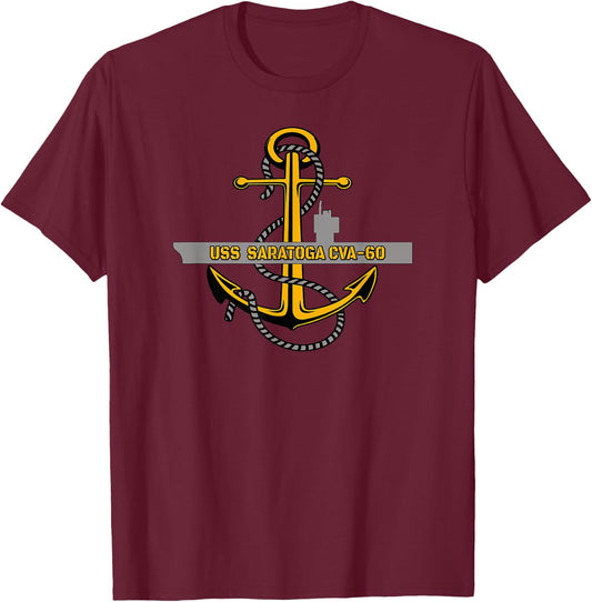 Aircraft Carrier USS Saratoga CVA-60 Veteran Day Dad Grandpa T-Shirt - T-Shirt | Maroon