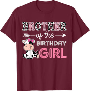 Brother of The Birthday Girl Farm Cow Matching Family Bday T-Shirt - T-Shirt | Maroon
