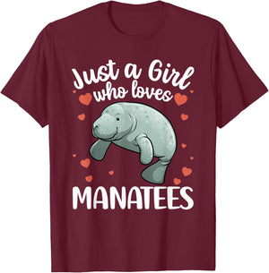 Cool Manatee Art Girls Kids Ocean Dugong Manatee T-Shirt - T-Shirt | Maroon