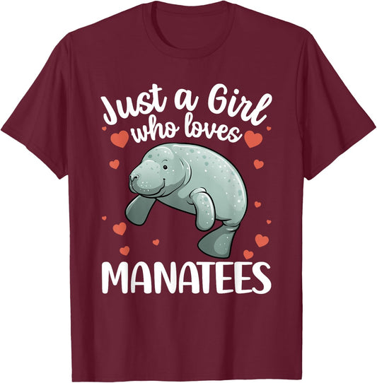 Cool Manatee Art Girls Kids Ocean Dugong Manatee T-Shirt - T-Shirt | Maroon