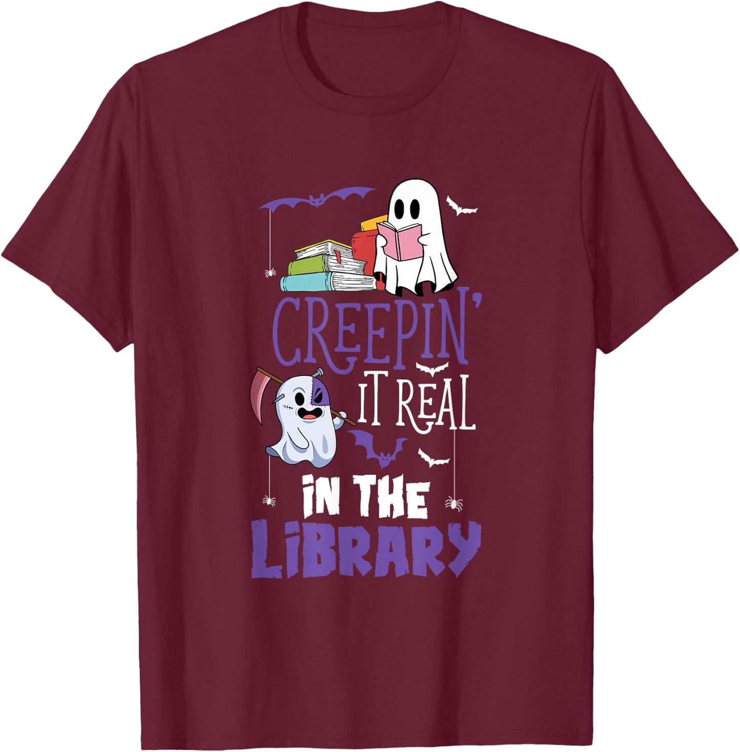 Scary Librarian Reading Teacher Book Lover Halloween Library T-Shirt - T-Shirt | Maroon