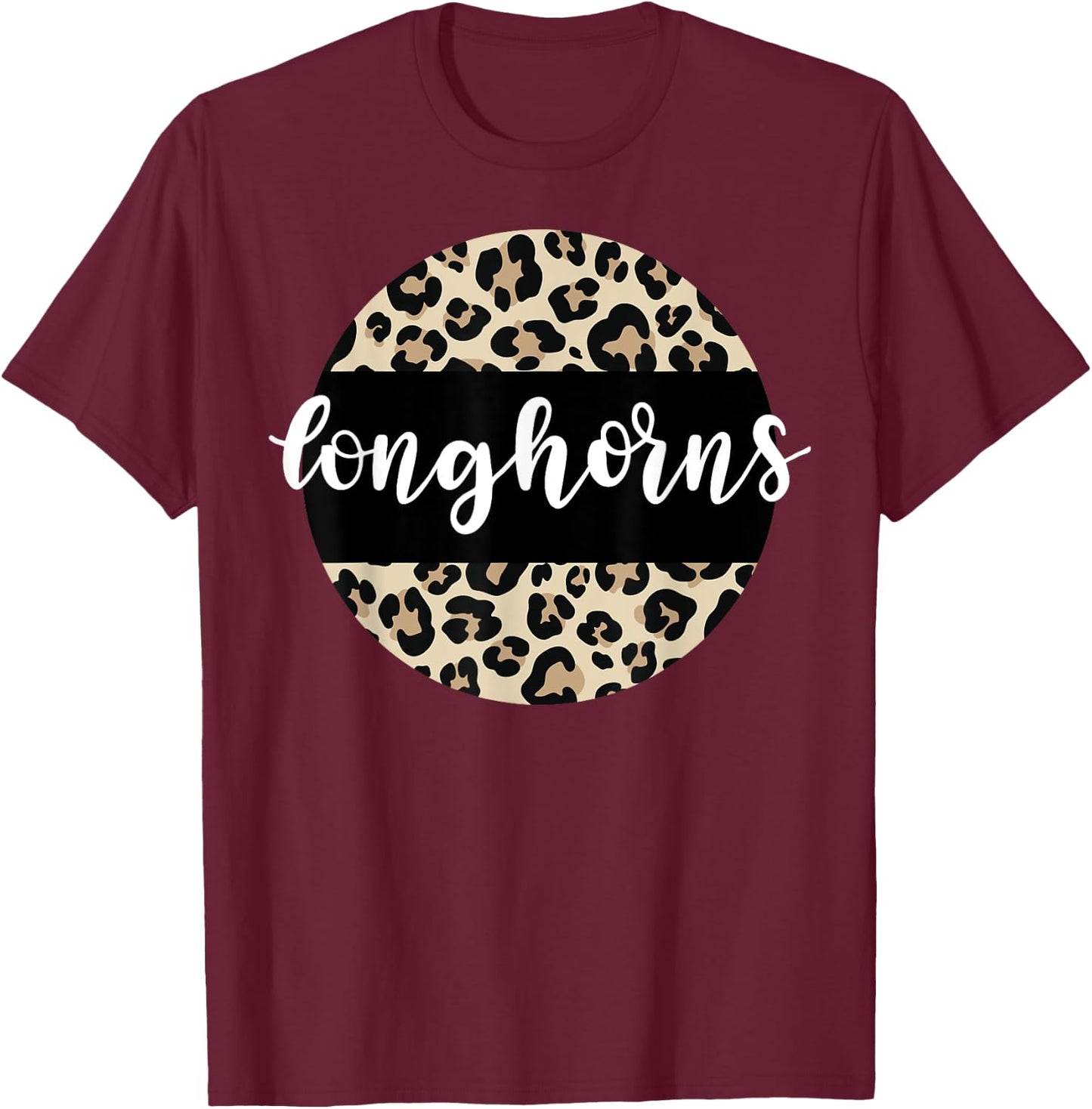 Leopard Print Longhorns Team Mascot School Spirit Game Night T-Shirt - T-Shirt | Maroon