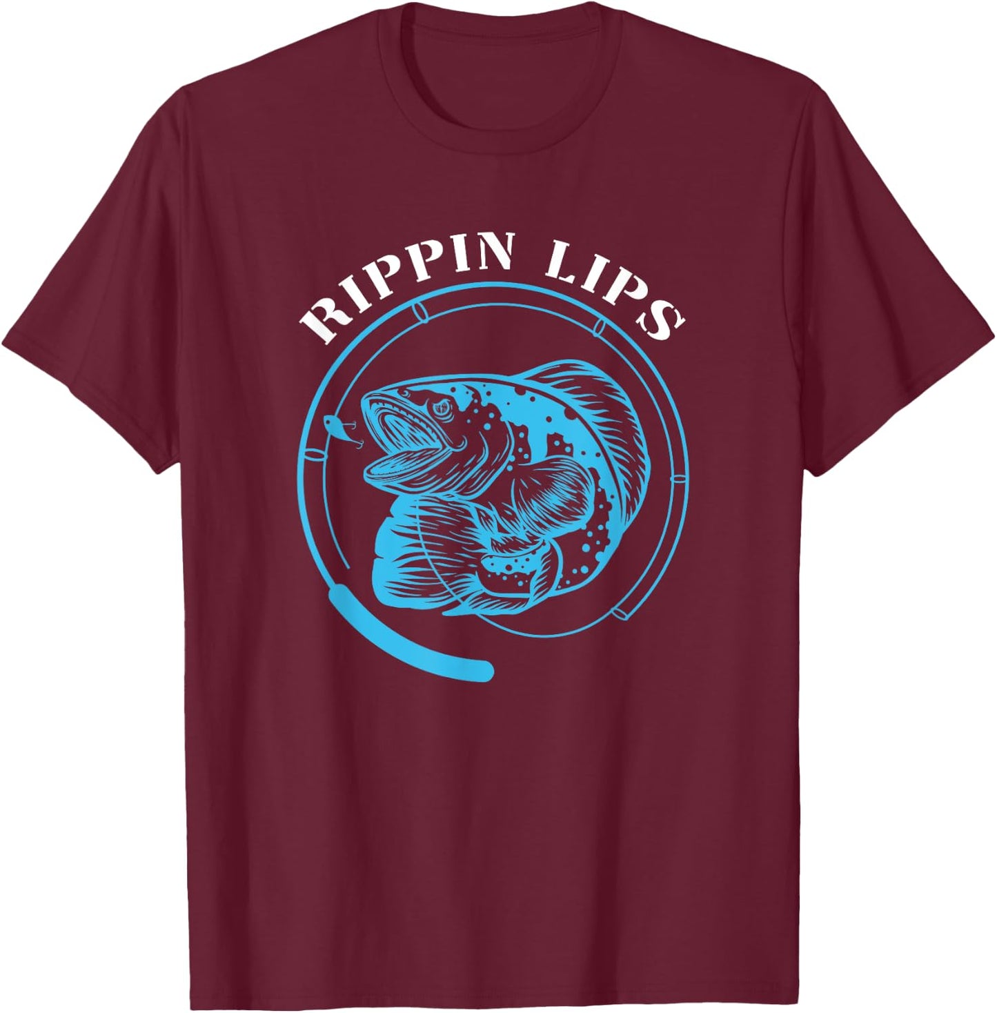 Rippin Lips Fishing Fish Fisherman Funny Bass Fishing Sea T-Shirt - T-Shirt | Maroon