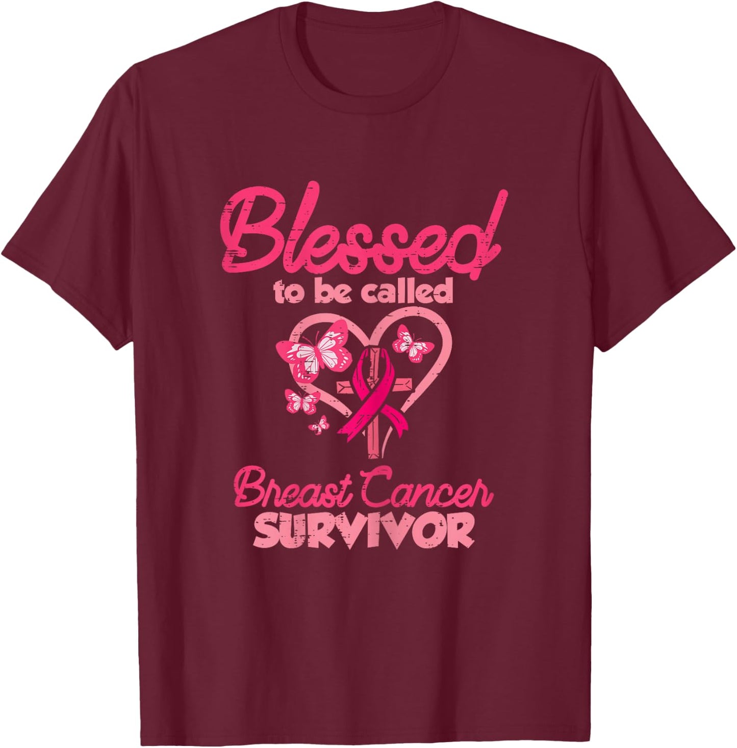 Blessed Breast Cancer Survivor Awareness Christian Women T-Shirt - T-Shirt | Maroon