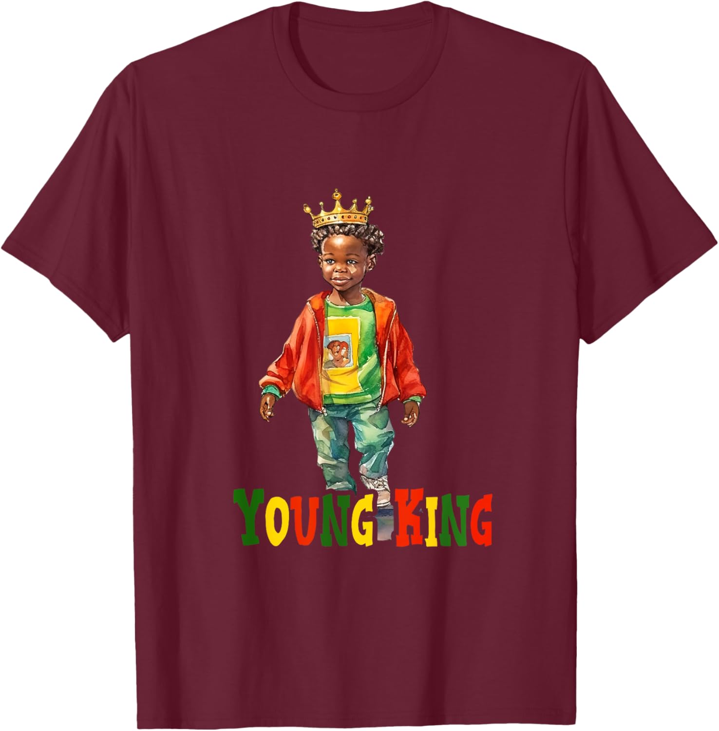 Black Young King Black History Month Kids Afro Boys Men T-Shirt - T-Shirt | Maroon