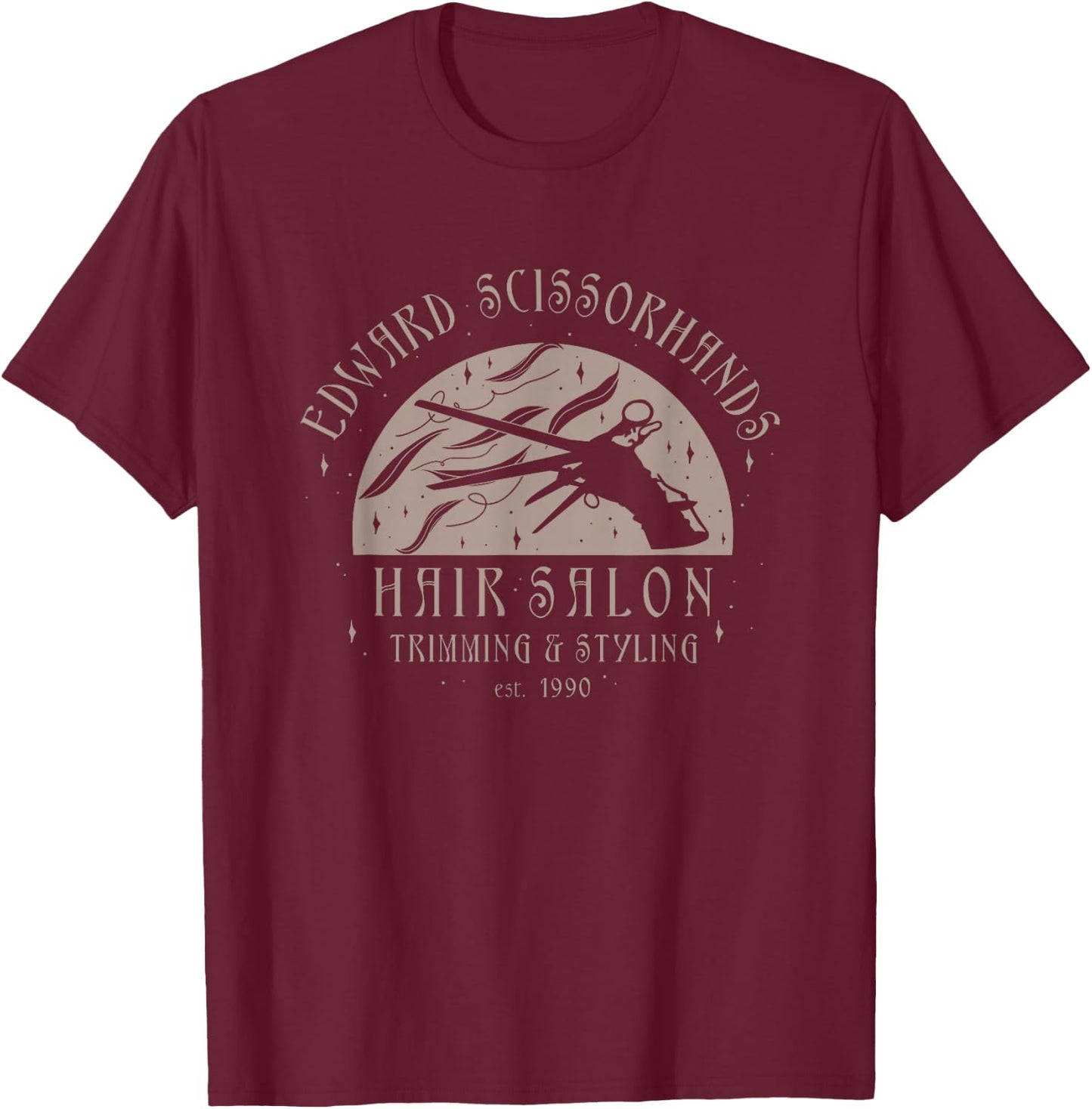 Edward Scissorhands Hair Salon Trimming & Styling Retro Logo T-Shirt - T-Shirt | Maroon