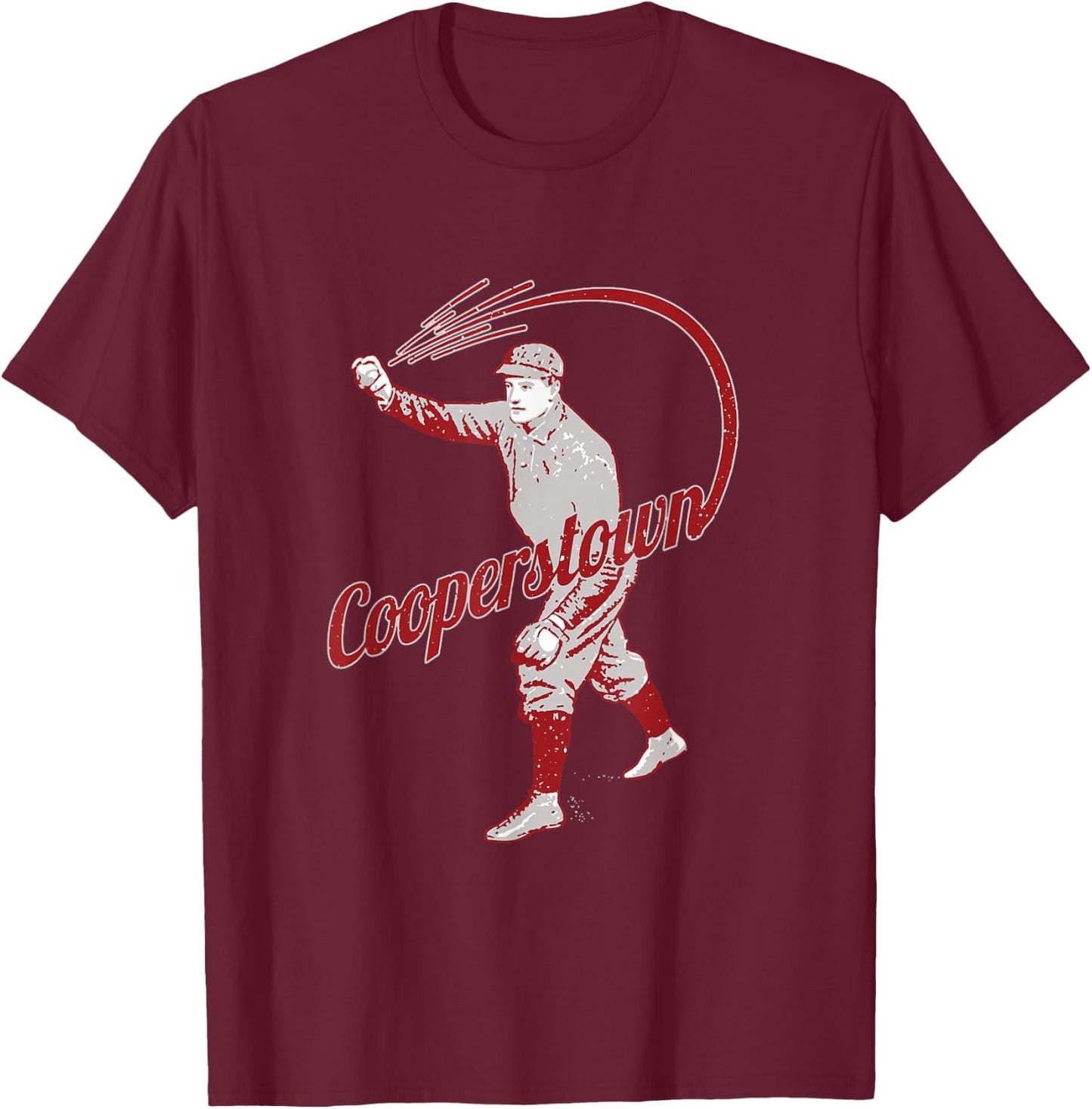 Vintage Baseball Player Cooperstown New York Retro Souvenir T-Shirt - T-Shirt | Maroon