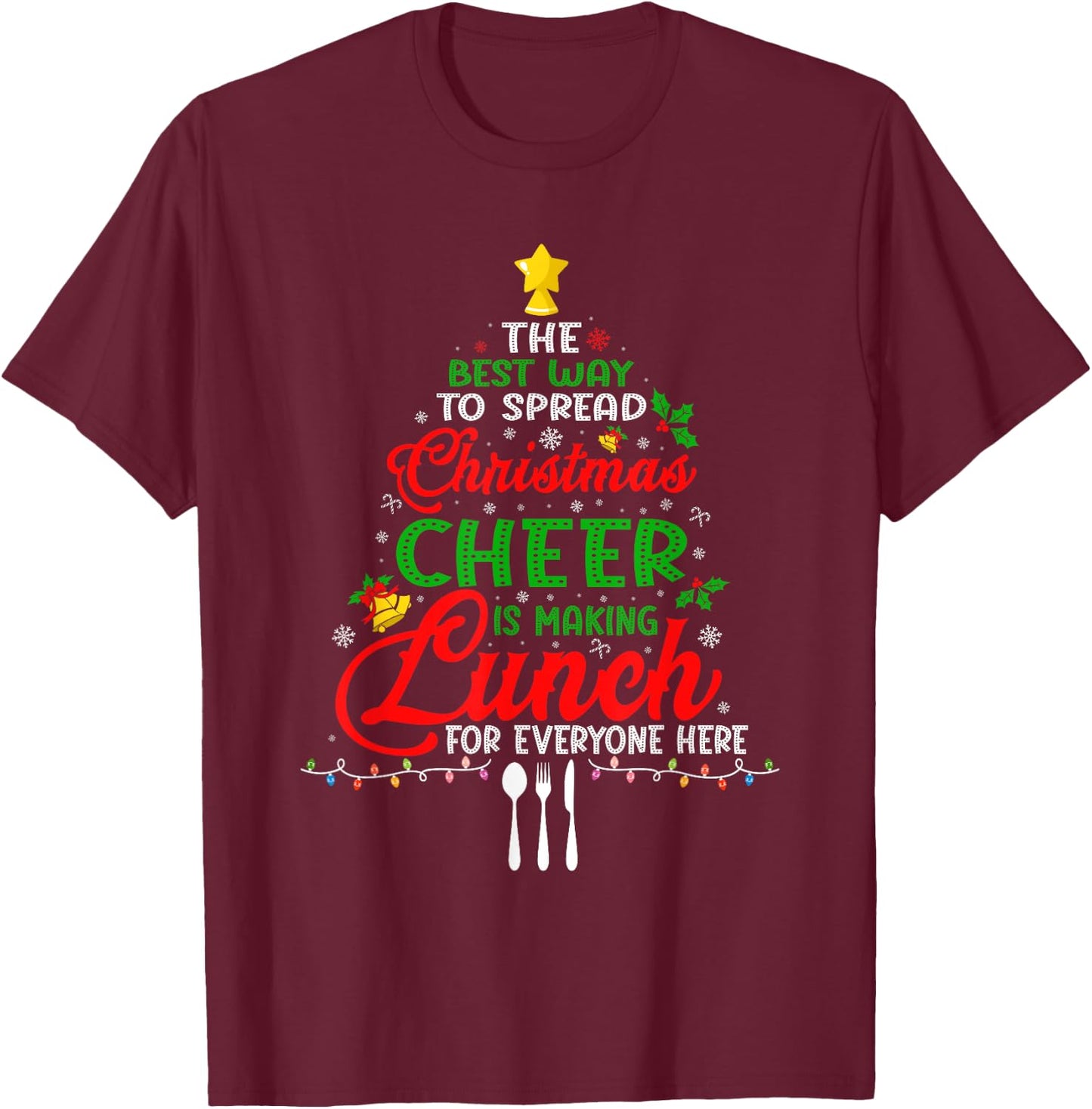 Lunch Lady Christmas XMas School Cafeteria Lunch Lady Tree T-Shirt - T-Shirt | Maroon