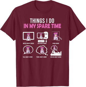 Kawaii Manga Things I Do In My Spare Time Japanese Anime T-Shirt - T-Shirt | Maroon
