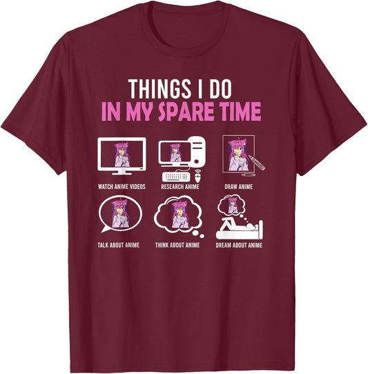 Kawaii Manga Things I Do In My Spare Time Japanese Anime T-Shirt - T-Shirt | Maroon