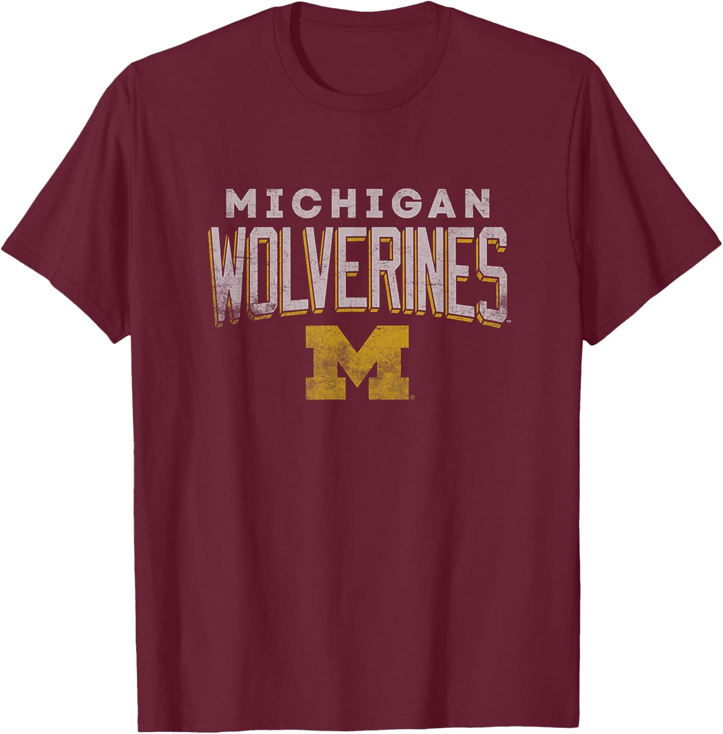 University of Michigan Wolverines U of M Distressed Team T-Shirt - T-Shirt | Maroon