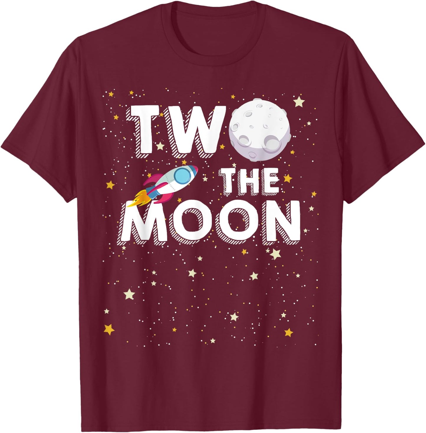 Kids Two The Moon Toddler 2nd Birthday Gift 2 Year Old T-Shirt - T-Shirt | Maroon