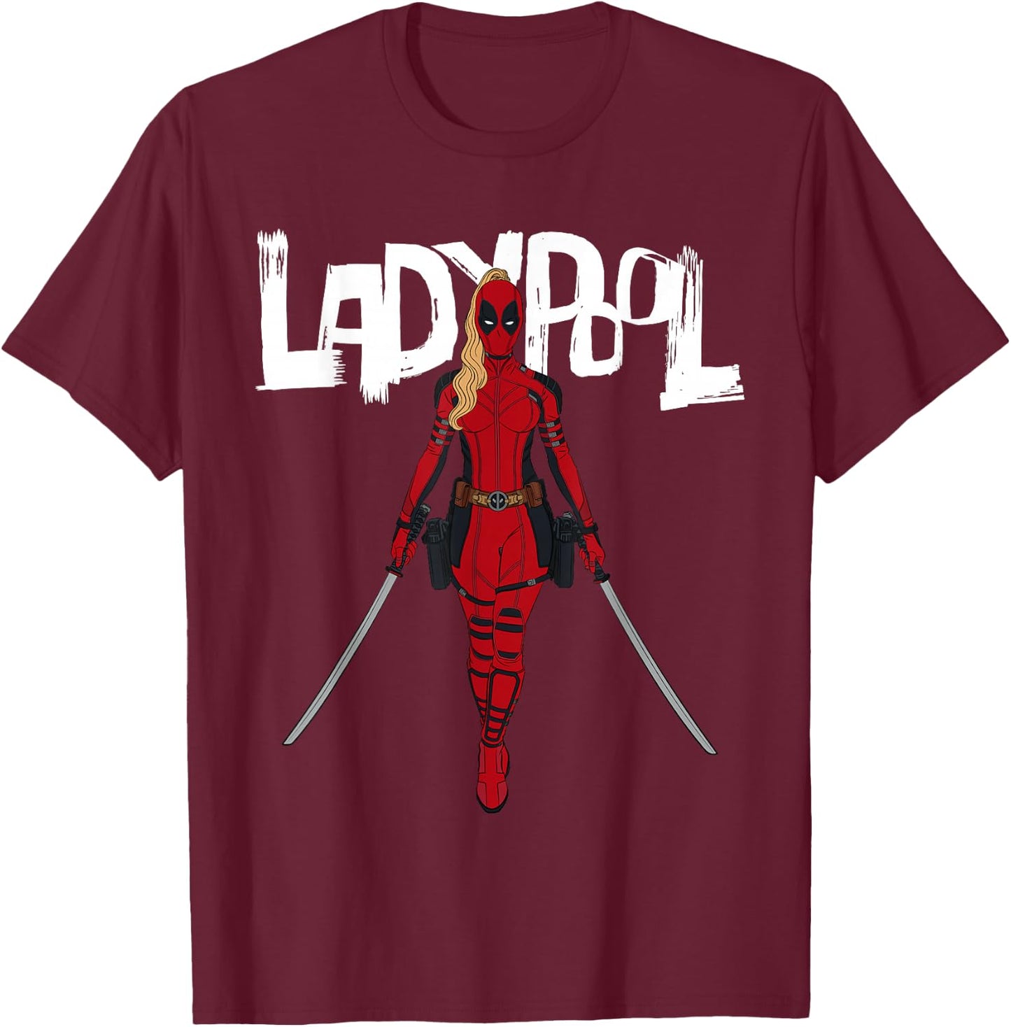 Marvel Studios Deadpool & Wolverine Ladypool with Swords T-Shirt - T-Shirt | Maroon