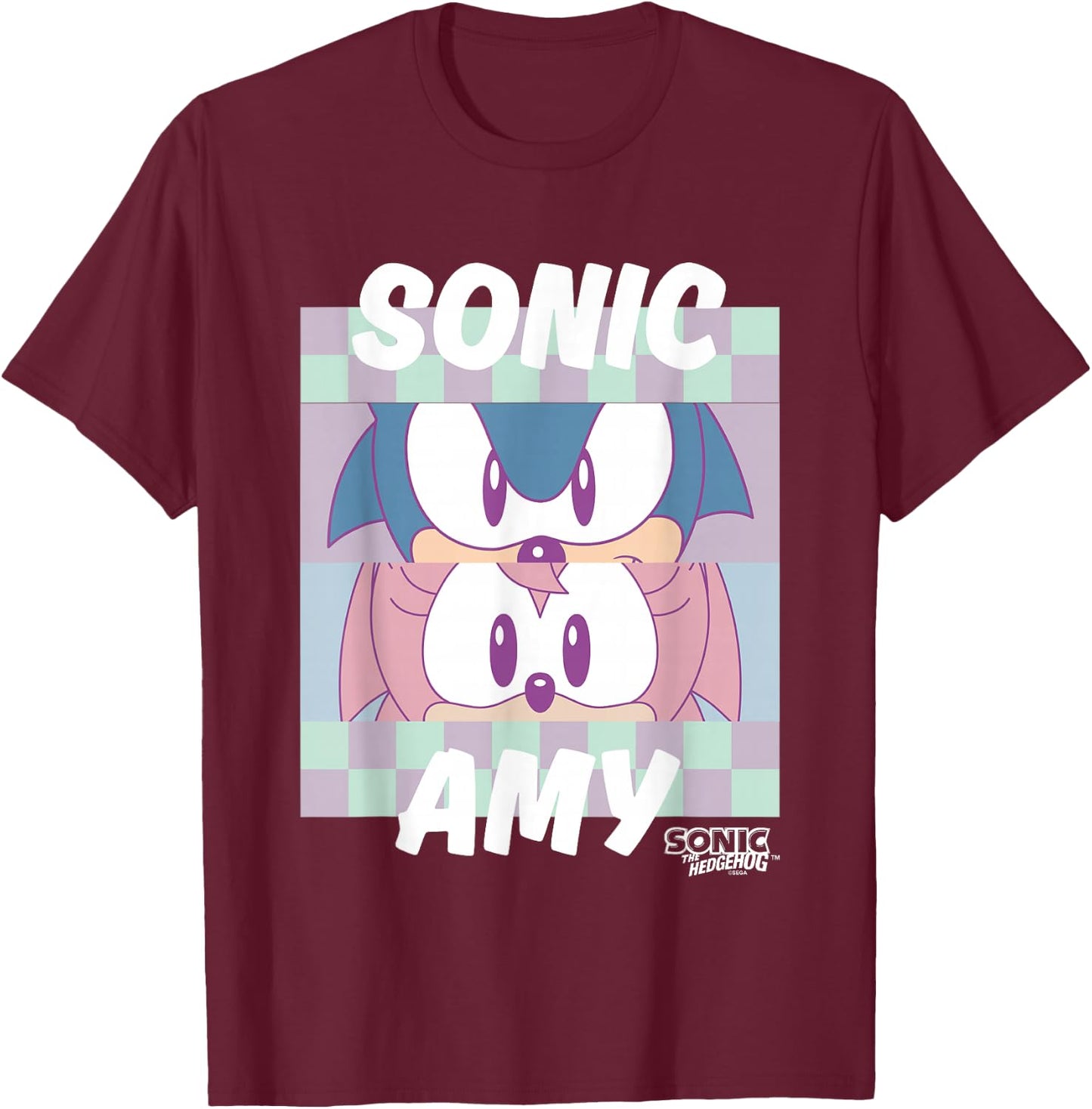 Sonic The Hedgehog Sonic & Amy Eyes Closeup Panels Retro T-Shirt - T-Shirt | Maroon