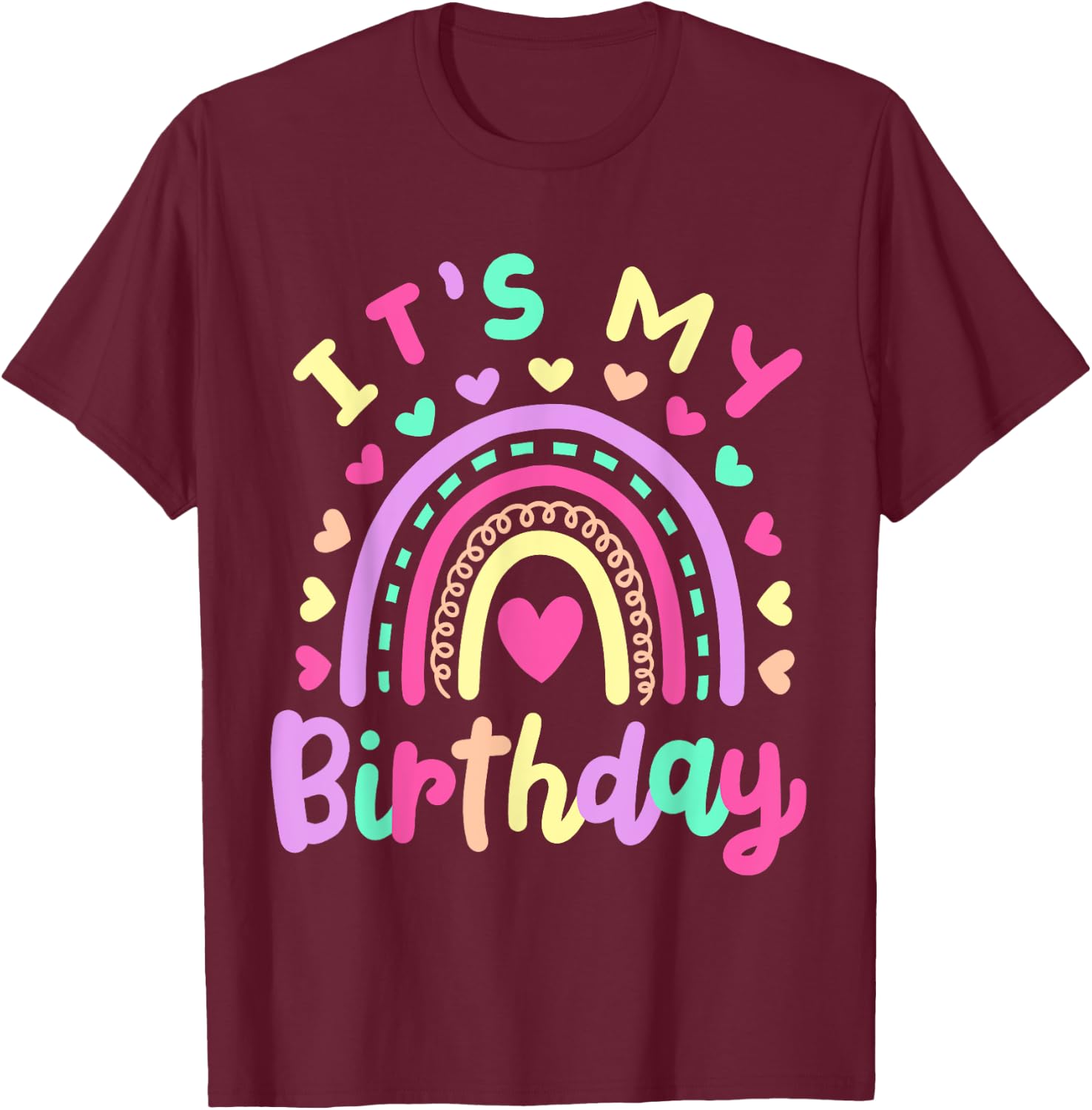 It's My Birthday Rainbow Boho Hippie Retro Groovy Girls Kids T-Shirt - T-Shirt | Maroon