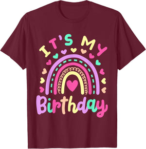 It's My Birthday Rainbow Boho Hippie Retro Groovy Girls Kids T-Shirt - T-Shirt | Maroon