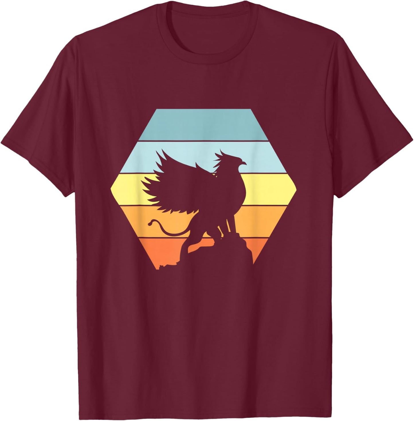 Griffin Retro Vintage Sunset Lion Eagle Mythical Creature T-Shirt - T-Shirt | Maroon