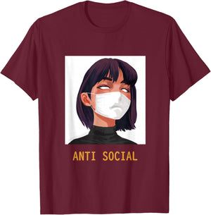 Antisocial Shirt Vaporwave Aesthetic Japanese Emo Anime Girl T-Shirt - T-Shirt | Maroon